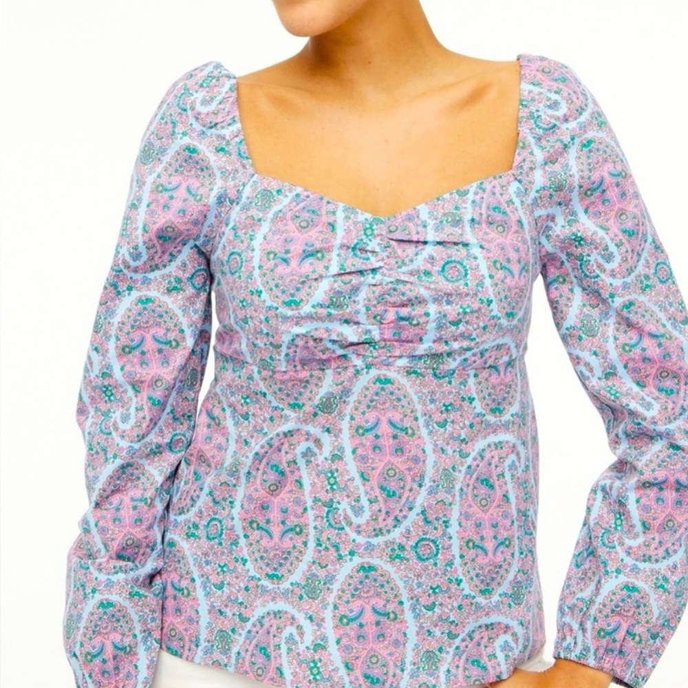 J Crew Paisley Puff Sleeve Sweetheart Top